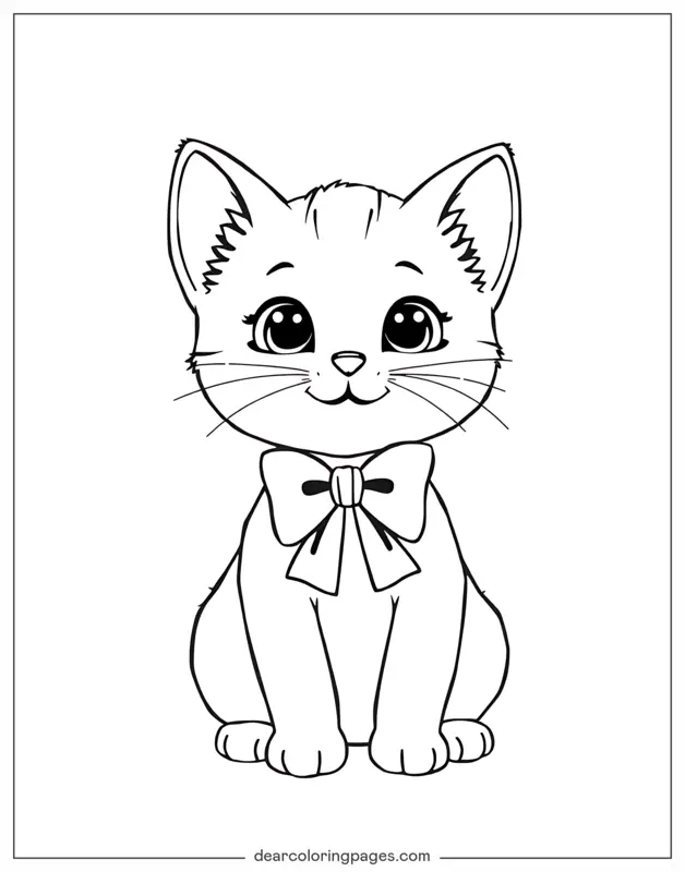 귀여운 새끼 고양이 색칠공부 - 리본을 맨 새끼 고양이
