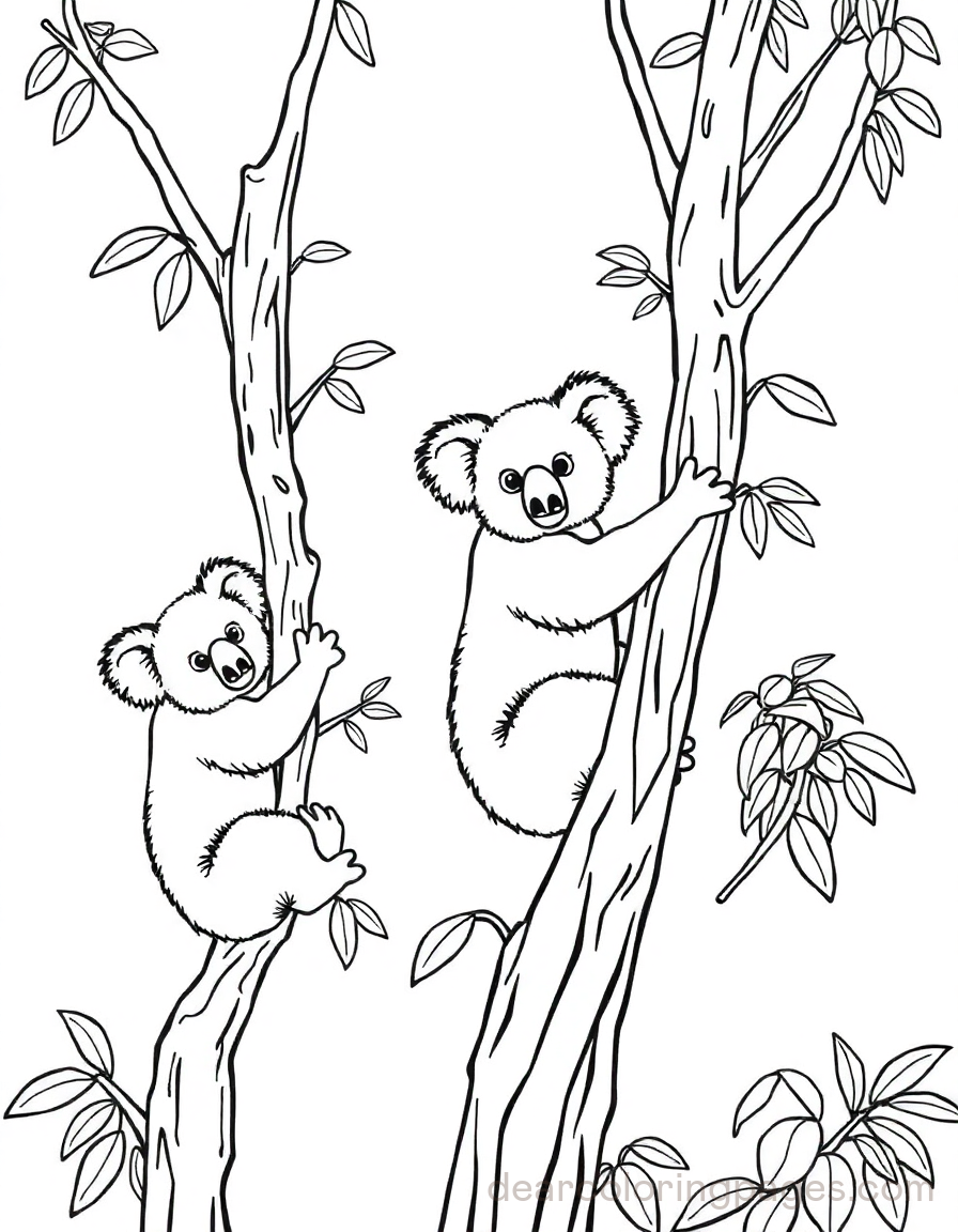 Koala Climbing Tree Coloring Page