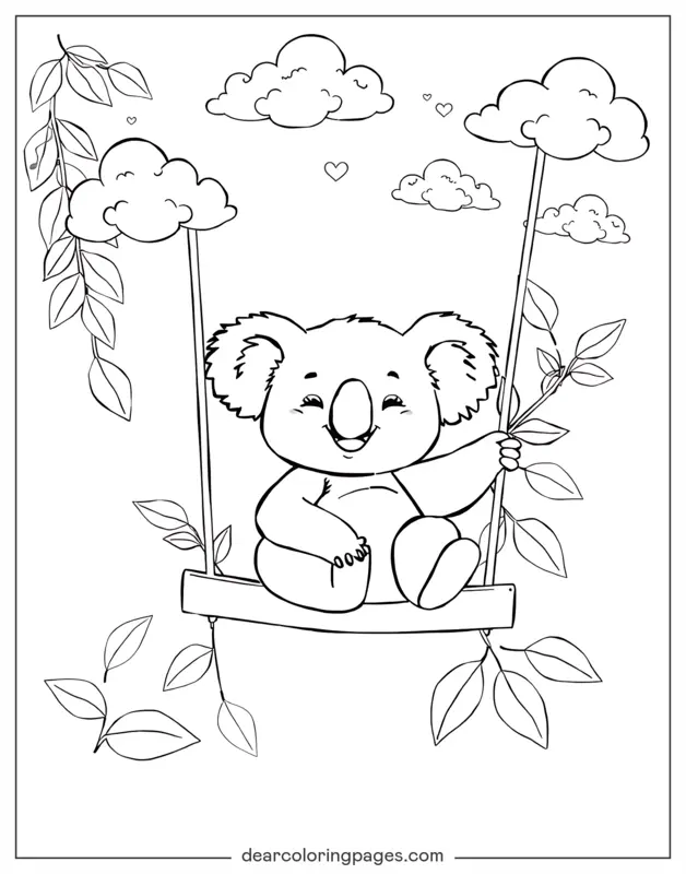 Koala Dibujo para Colorear - Koala en un columpio