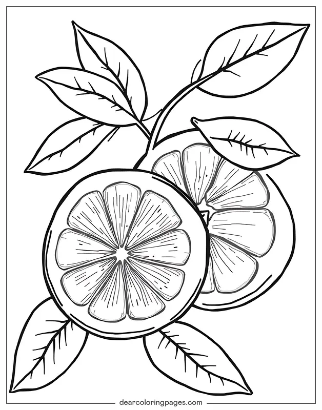 Limón Dibujo para Colorear - Cítricos y Hojas