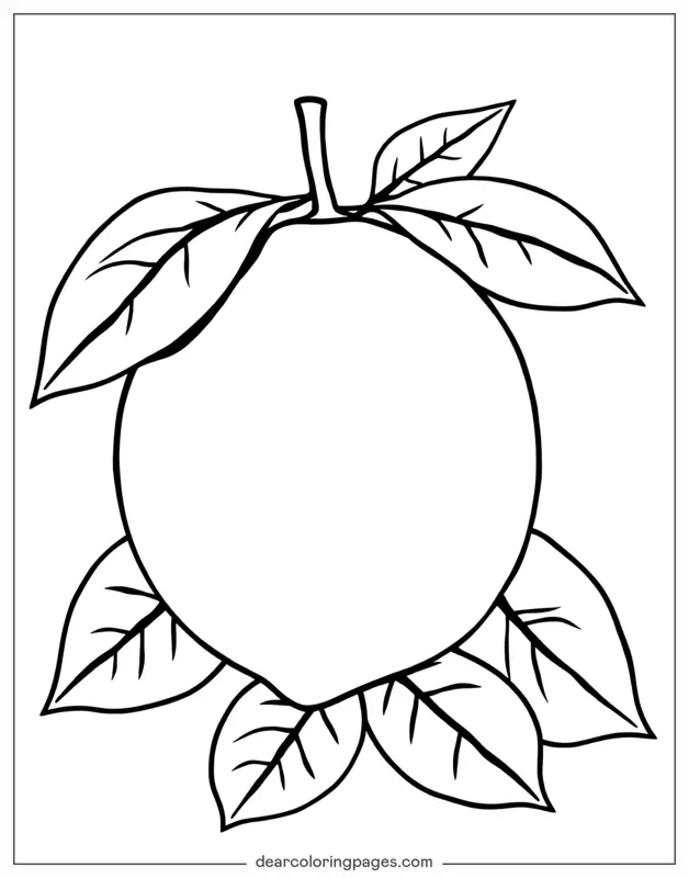 Coloriage de Fruits – Citron avec feuilles