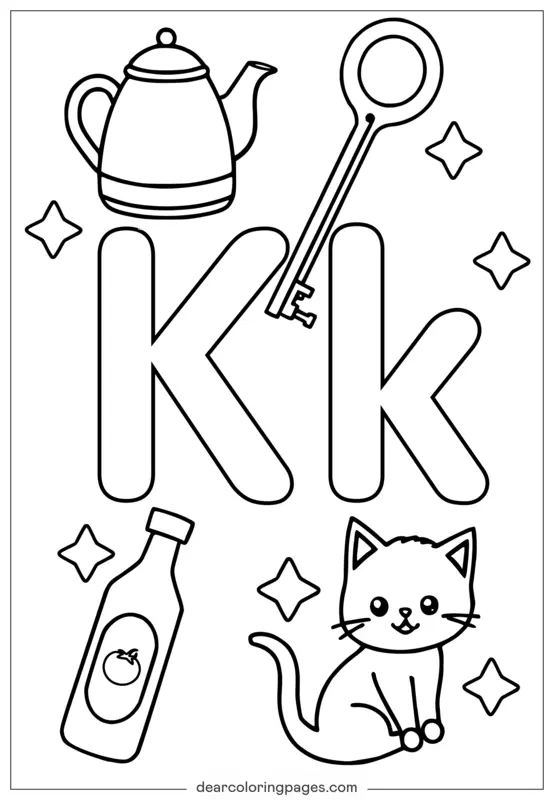 Dibujo para Colorear de la Letra K – Hoja de Alfabeto Gratis para Imprimir