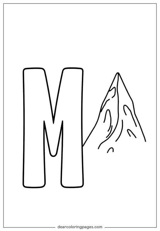 Letter M Coloring Page - Letter M is for Mountain