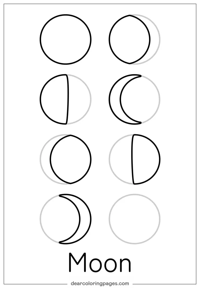 Letra M é para Moon - Fases da Lua Desenho para Colorir