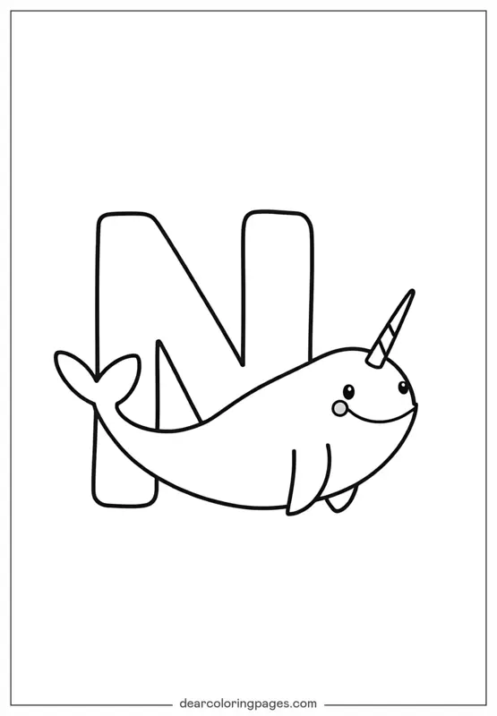 Coloriage de Lettre N – Lettre N est pour Narval
