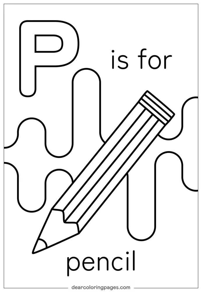 Disegno da Colorare Lettera P - Tema Matita Ritorno a Scuola per Bambini