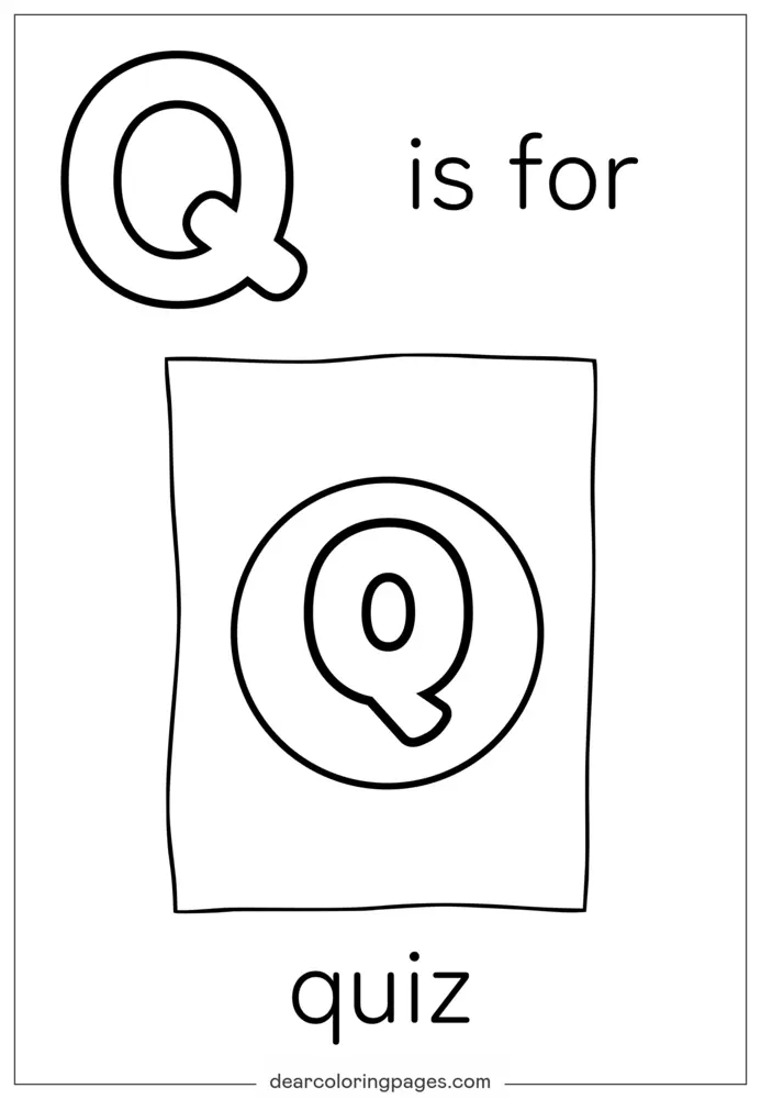 字母Q涂色页 - Q代表Quiz测验学校主题