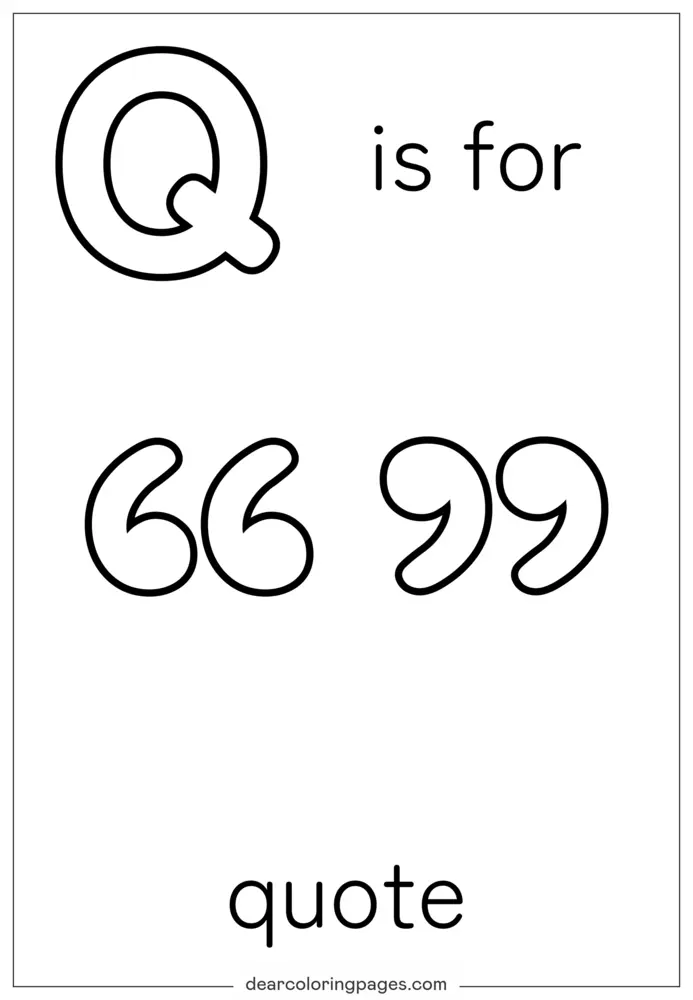 字母Q涂色页 - Q代表Quote儿童涂色页
