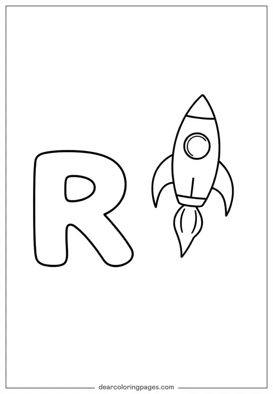 Rocket Coloring Page - Letter R is for Rocket