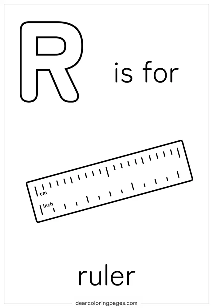 Buchstabe R Ausmalbild - Schulanfang Lineal Thema für Kinder