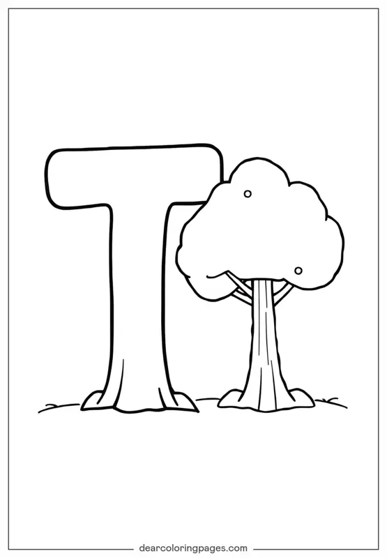Lettera T Disegno da Colorare - Lettera T è per Tree
