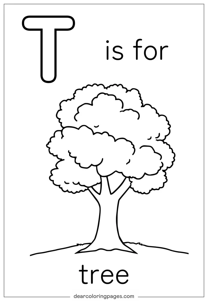 Disegno da Colorare Lettera T - T è per Tree
