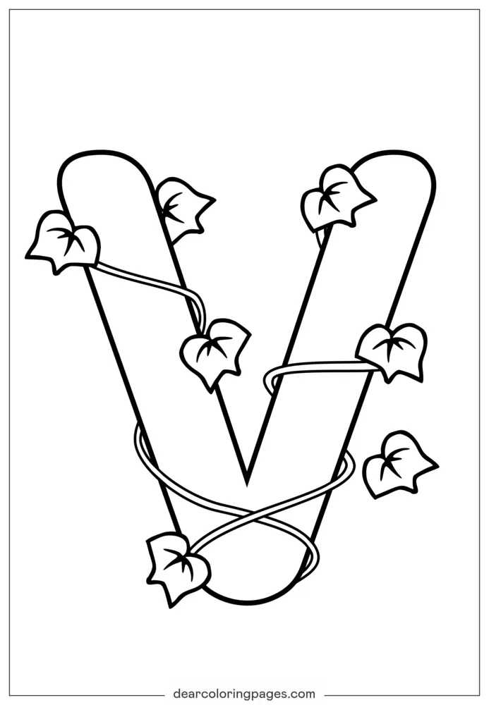 Coloriage Lettre V avec Vignes