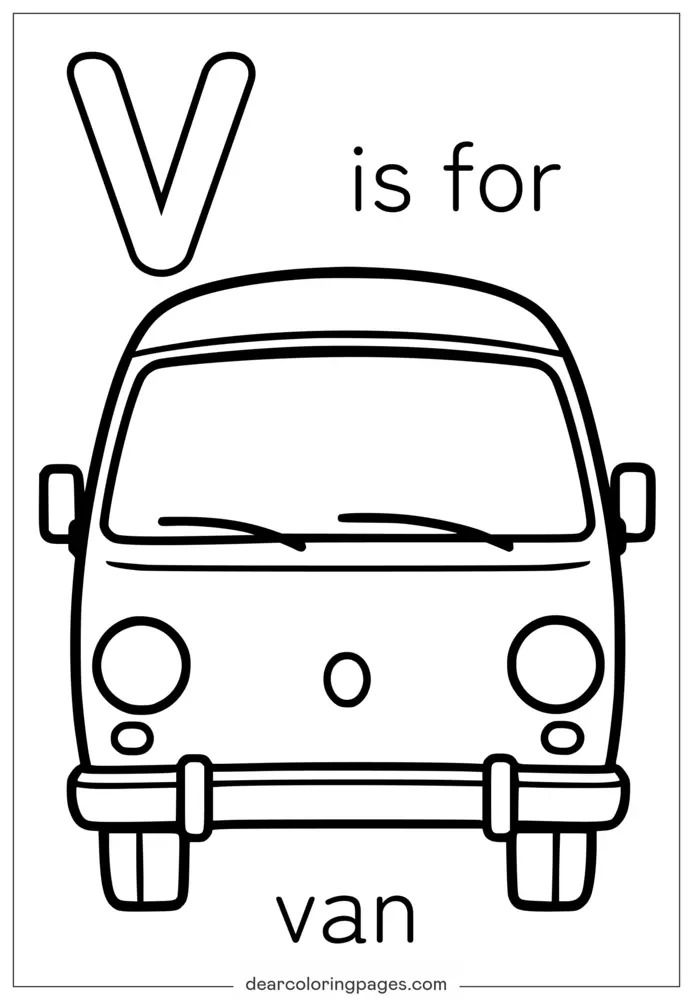 Coloriage Lettre V - V est pour Van