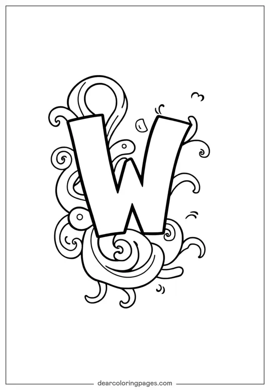 Buchstabe W Ausmalbild - Buchstabe W ist für Whirlwind