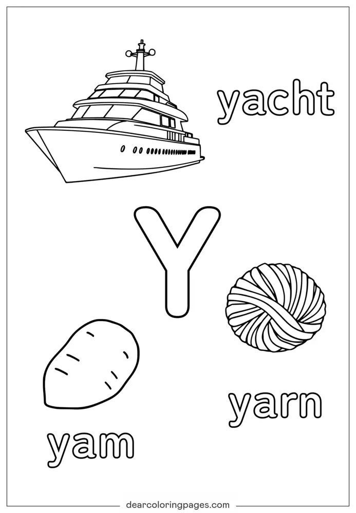字母Y塗色頁 - Yacht Yam Yarn 兒童塗色