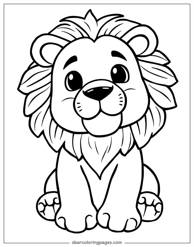 Lion Coloring Page - Cute Lion for Kids