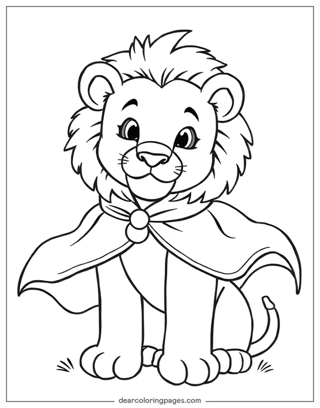 Lion Coloring Page - Lion Wearing Cape