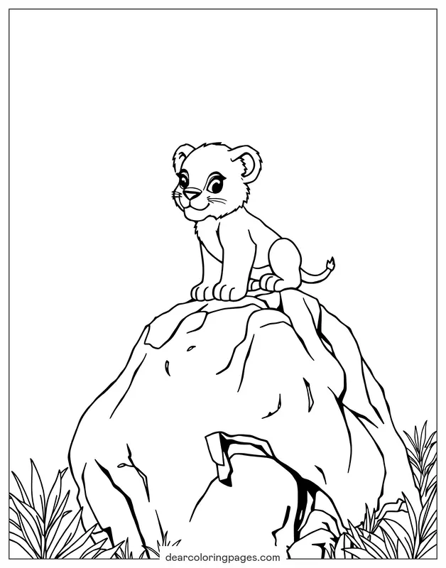 Lion Coloring Page - Lion Cub on the Rock