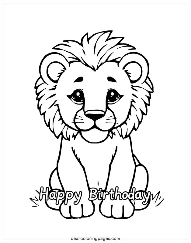 Alles Gute zum Geburtstag Ausmalbild - Löwenjunges mit herzlichem Glückwunsch zum Geburtstag