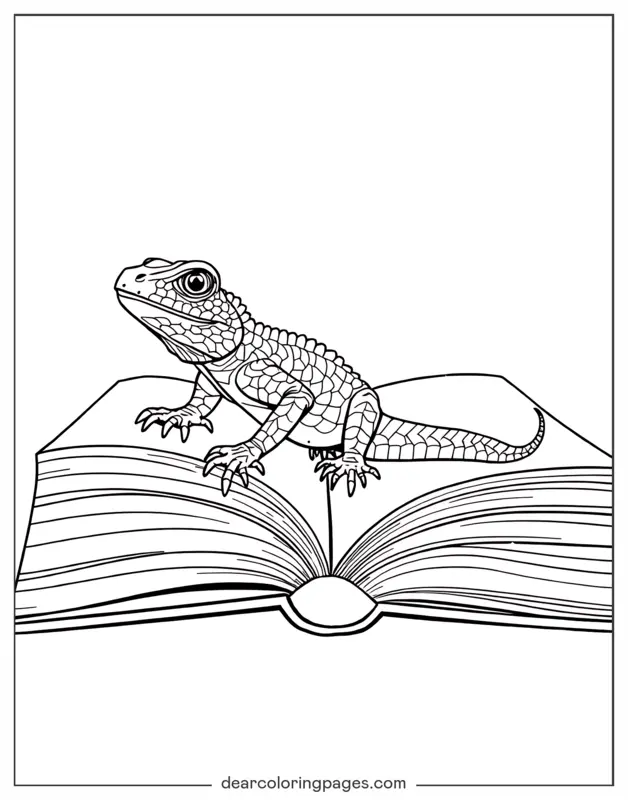 Lagarto Dibujo para Colorear - Lagarto en un libro abierto