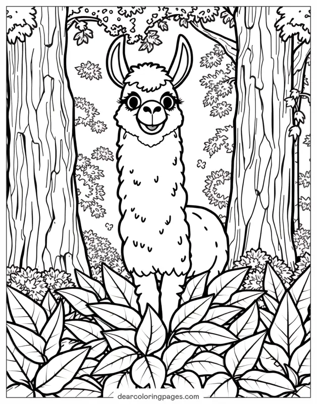Lama Ausmalbild - Lama im Wald