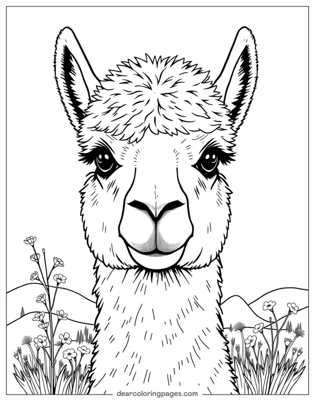 Lama Ausmalbild - Nahaufnahme eines Lamas
