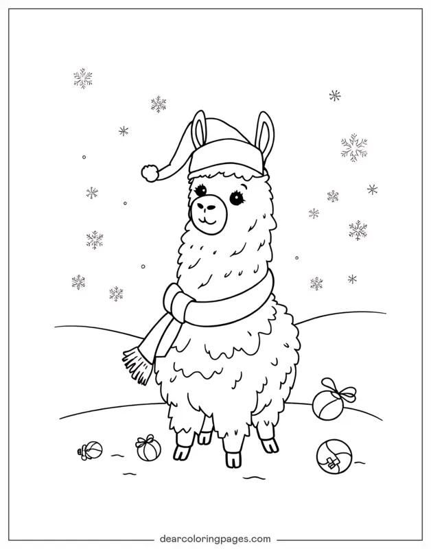 Navidad Dibujo para Colorear - Llama con sombrero de Santa