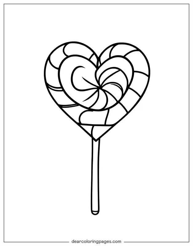 Lutscher Ausmalbild - Herzförmiger Lollipop