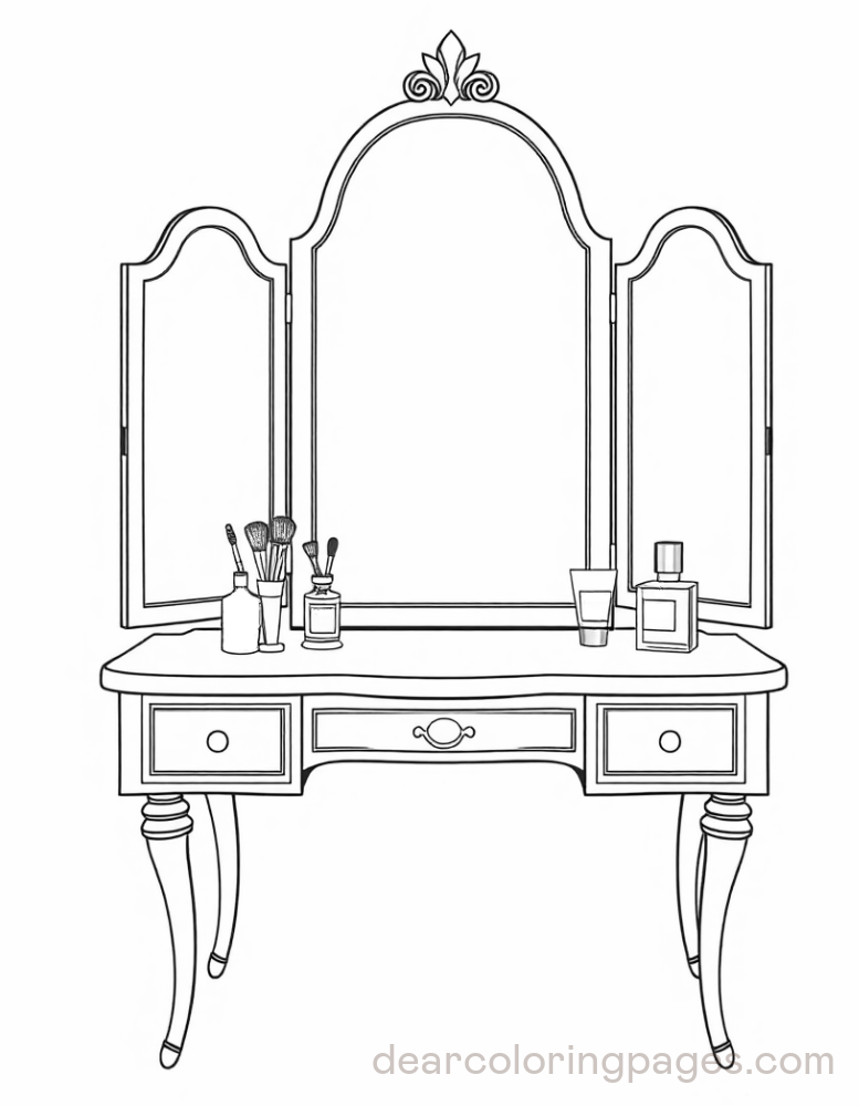 Makeup Coloring Page - Vanity Desk with Mirror