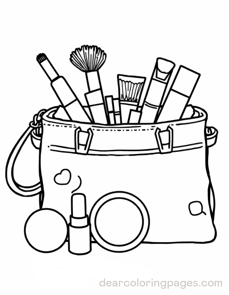 Makeup Coloring Page - Open Bag with Makeup Set