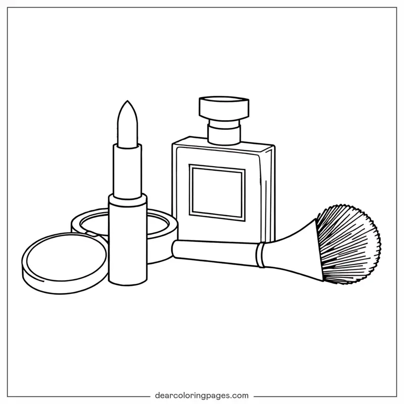 Face Powder, Lipstick, Perfume, and Brush