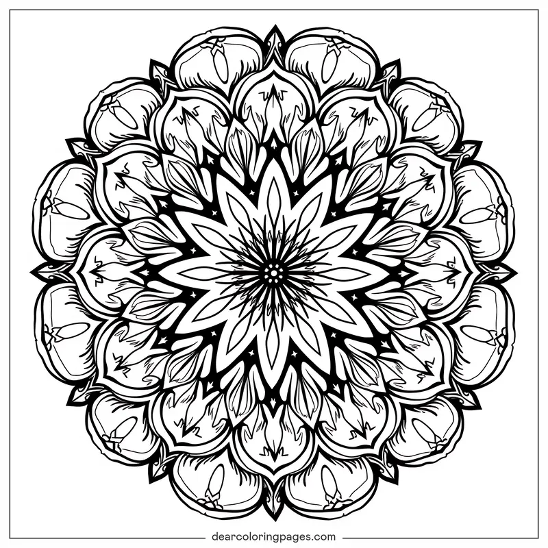 Patrón Dibujo para Colorear - Mandala de Jardín de Flor de Luna
