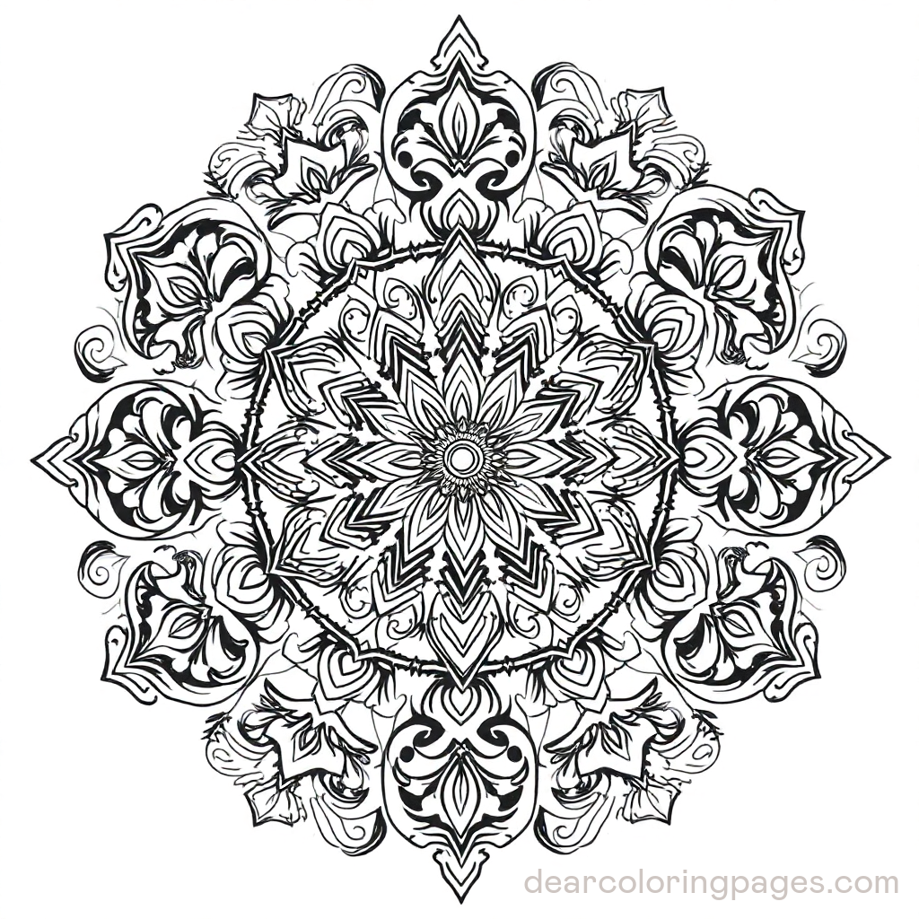 Mandala with Geometric Patterns Coloring Page