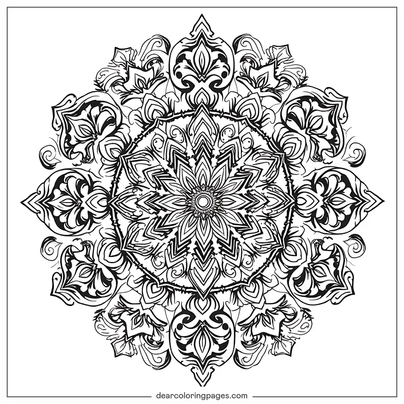 Mandala Dibujo para Colorear - Mandala con patrones geométricos