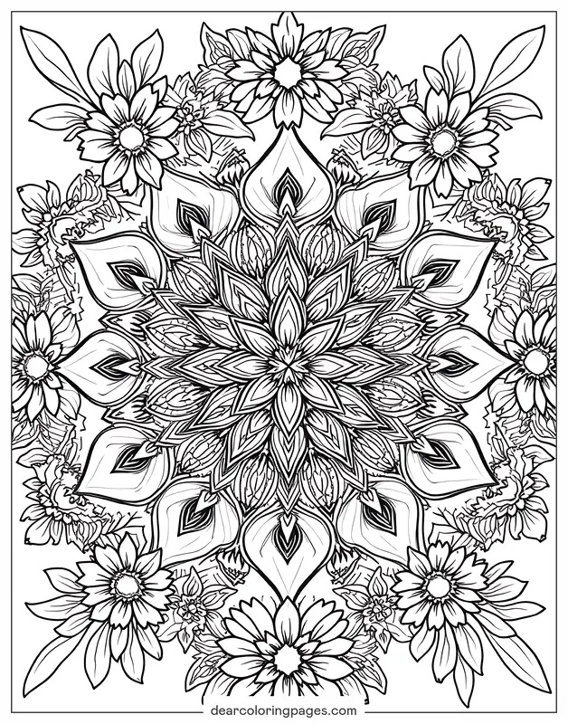 Mandala Dibujo para Colorear - Mandala Floral en Flor