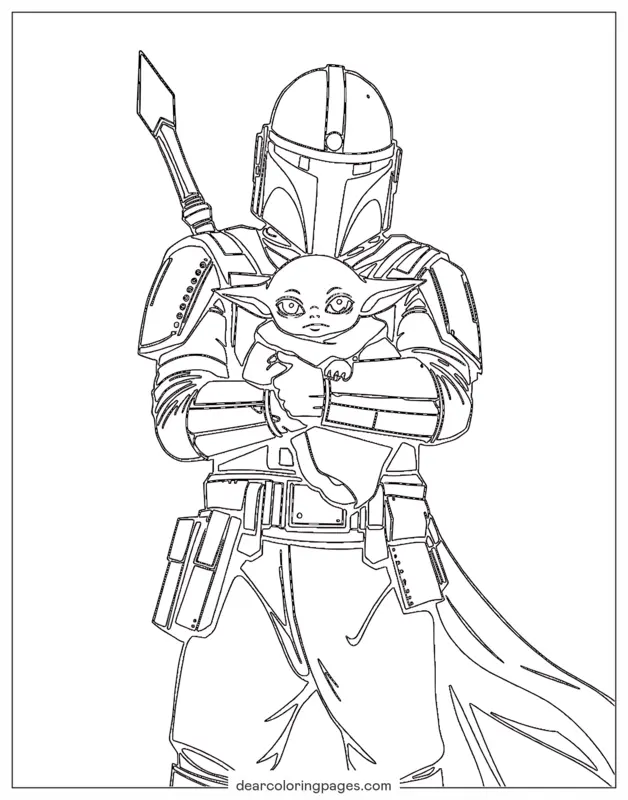 Mandaloriano Dibujo para Colorear - Mandaloriano y Grogu