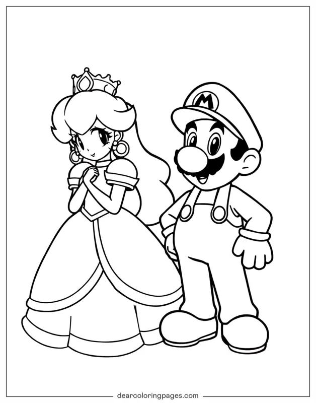Mario Coloring Page - Princess Peach and Mario