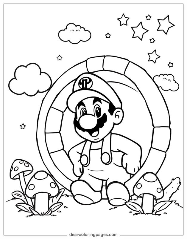 Mario Coloring Page - Mario Emerging From Pipe