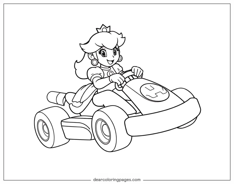 Mario Coloring Page - Princess Peach Racing in Mario Kart