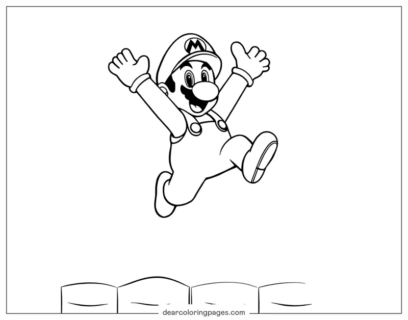 Mario Coloring Page - Super Mario Jump