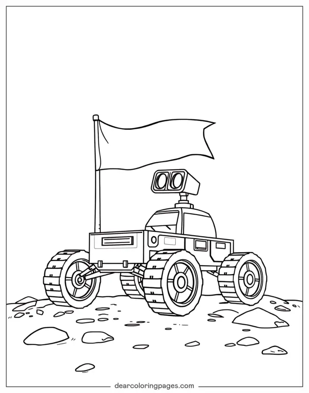 Mars Rover Coloring Page - Mars Rover Beside a Flag Pole