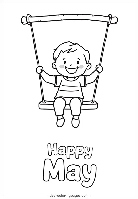 Mayo Dibujo para Colorear - Niño Divirtiéndose en Mayo