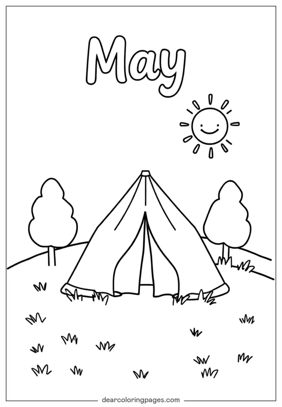 Mayo Dibujo para Colorear - Acampando en Mayo