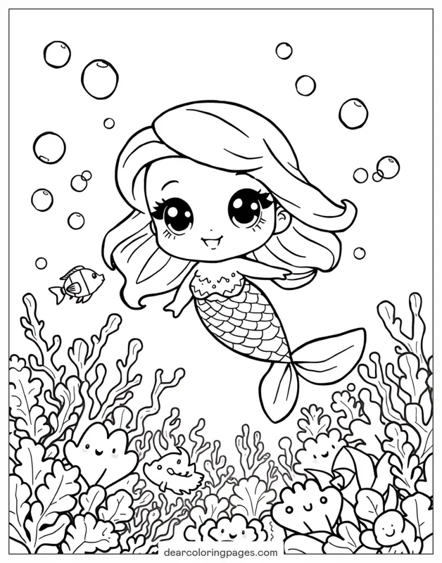 Sereia Desenho para Colorir - Sereia Chibi Adorável