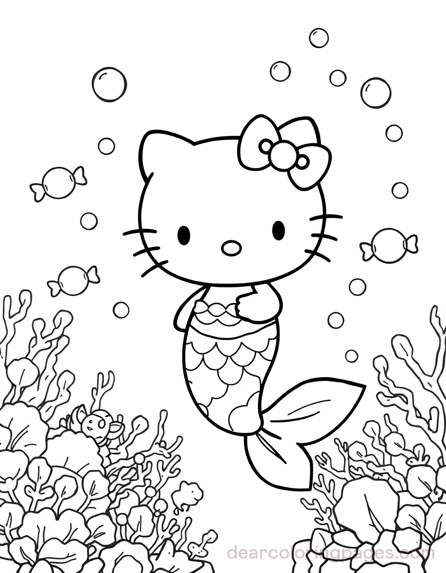 Sereia Desenho para Colorir - Hello Kitty Sereia