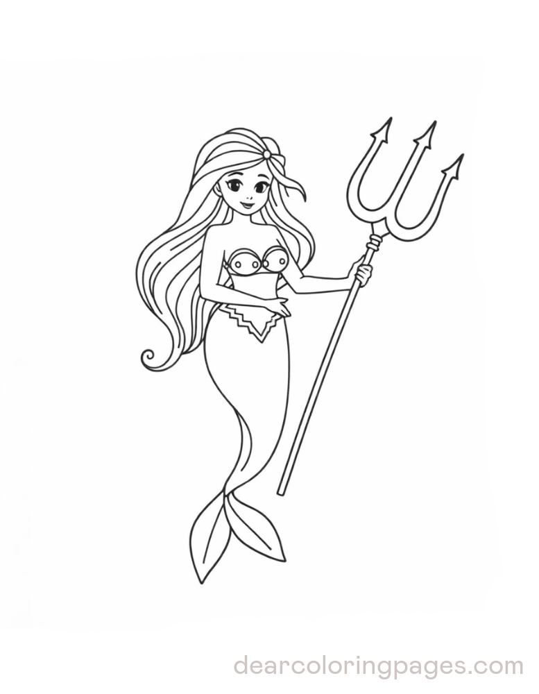 Sereia Desenho para Colorir - Sereia com Tridente