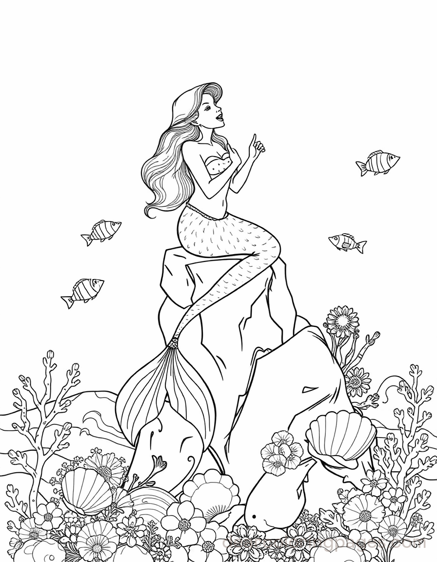 Sereia Desenho para Colorir - Sereia Cantando Alegrentemente