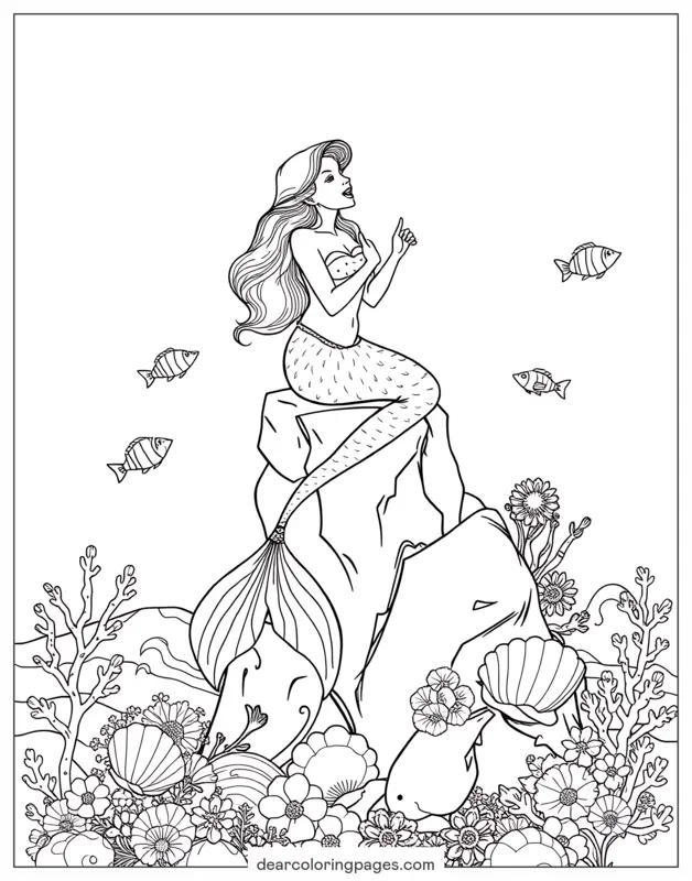 Sereia Desenho para Colorir - Sereia Cantando Alegrentemente