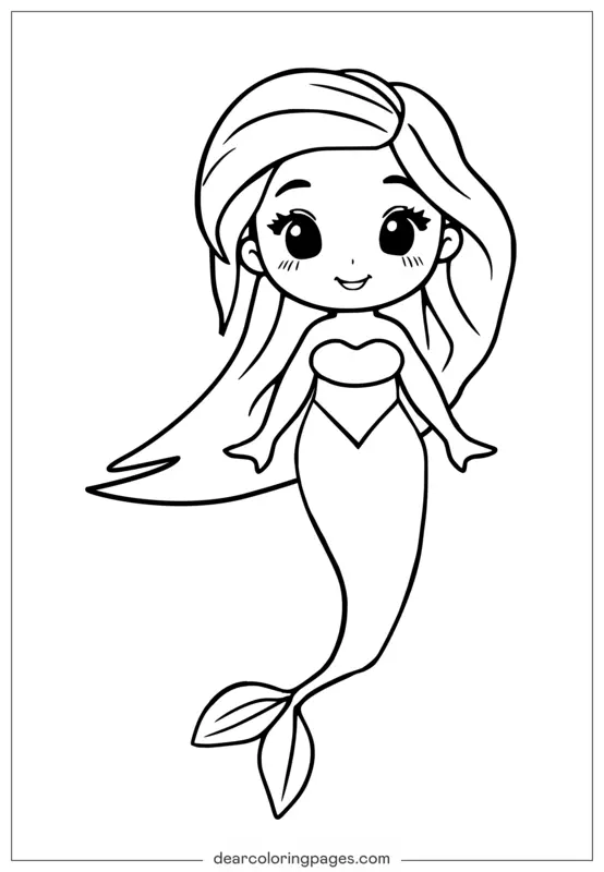 Easy kawaii mermaid with a sweet smile for kids